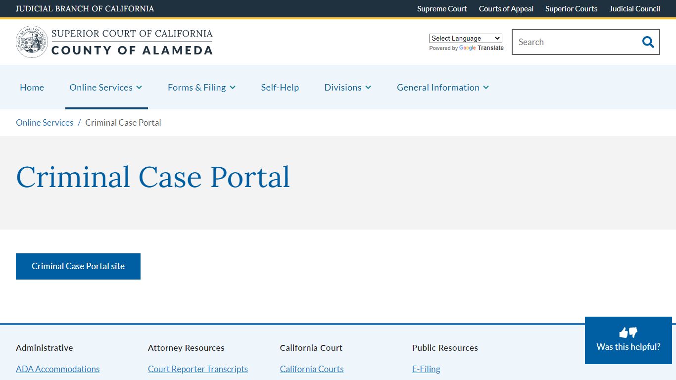 Criminal Case Portal | Superior Court of California | County of Alameda