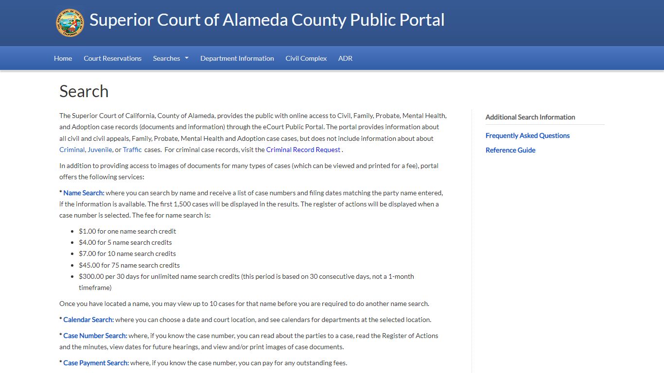 Search | Alameda eCourt Public Portal - California